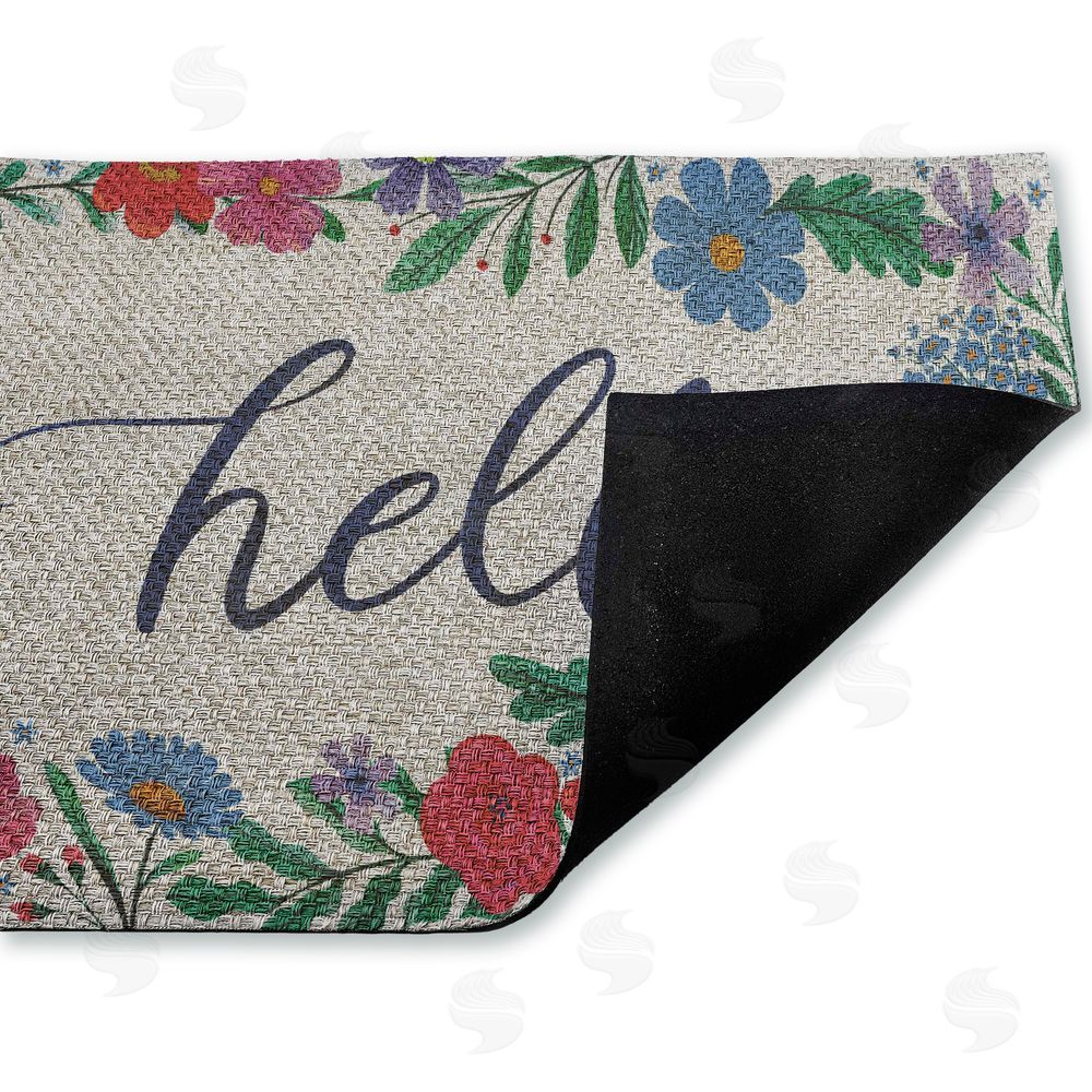 Arrolynn Weiderhold Hello Cursive & Floral Border Outdoor Faux Sisal Door Mat