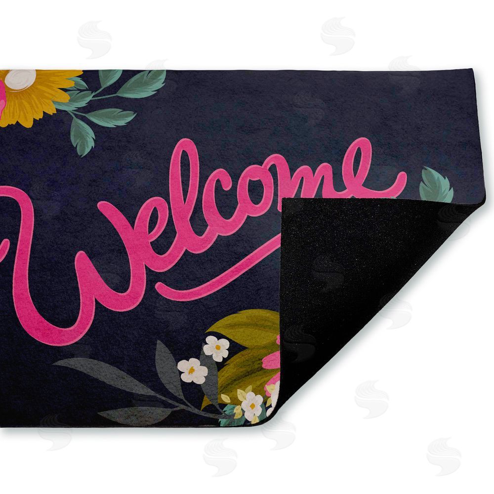 Angela Nickeas Lovely Pink Flower Welcome Unwoven Outdoor Door Mat