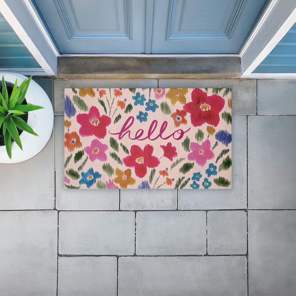 Heather McLaughlin Hello Ikat Flowers Unwoven Outdoor Door Mat