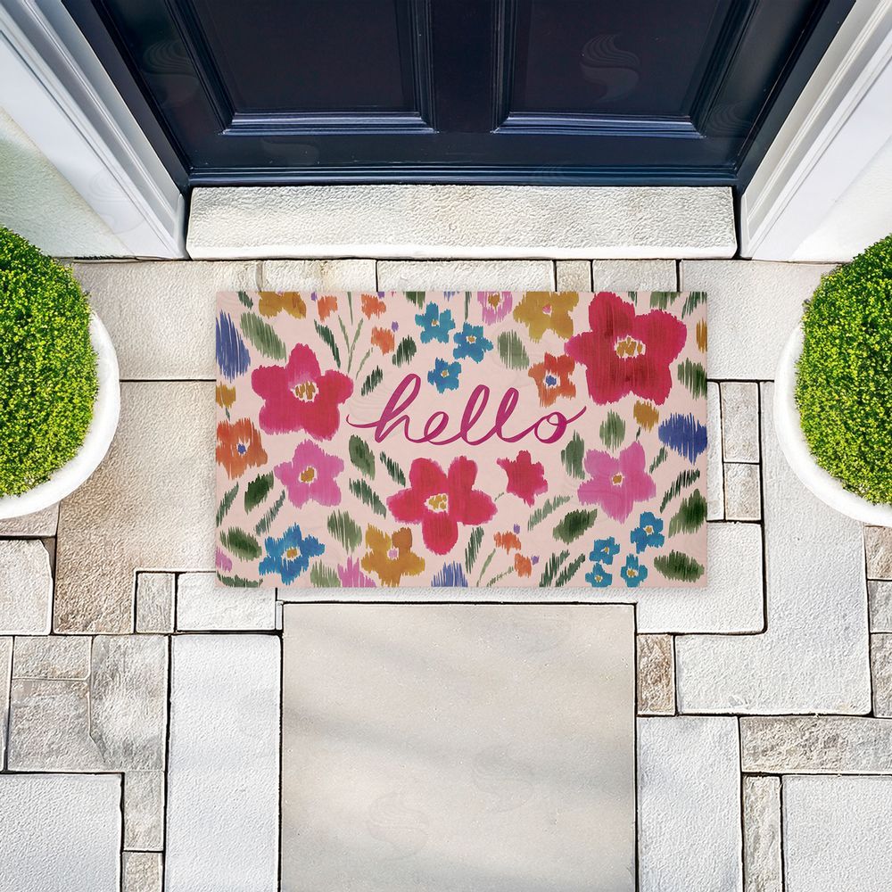 Heather McLaughlin Hello Ikat Flowers Unwoven Outdoor Door Mat