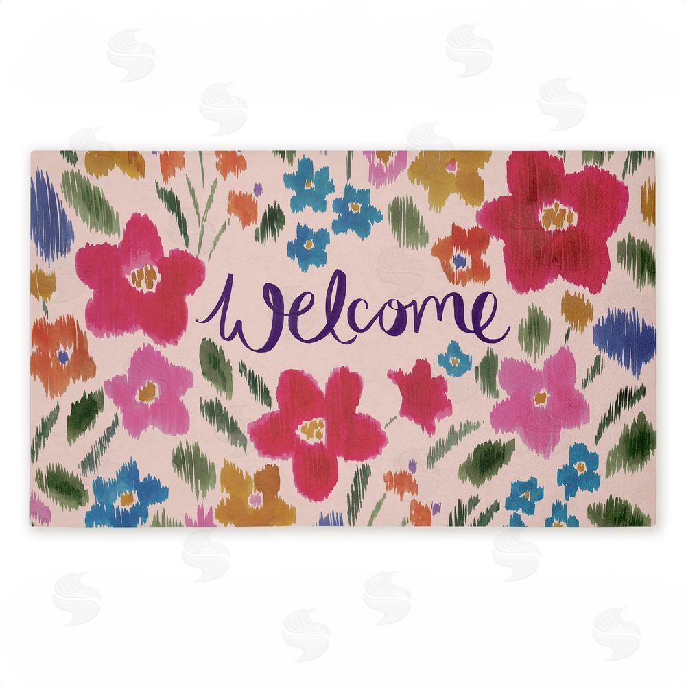 Heather McLaughlin Welcome Ikat Flowers Unwoven Outdoor Door Mat