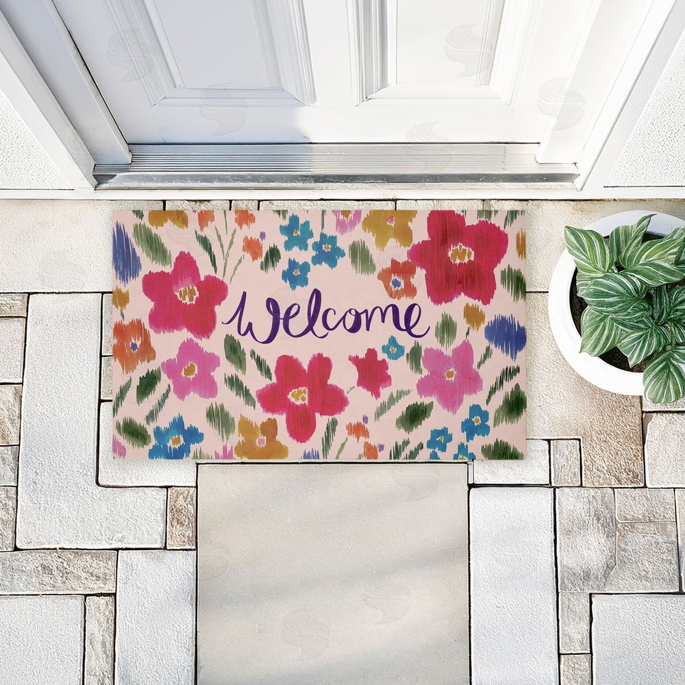 Heather McLaughlin Welcome Ikat Flowers Unwoven Outdoor Door Mat