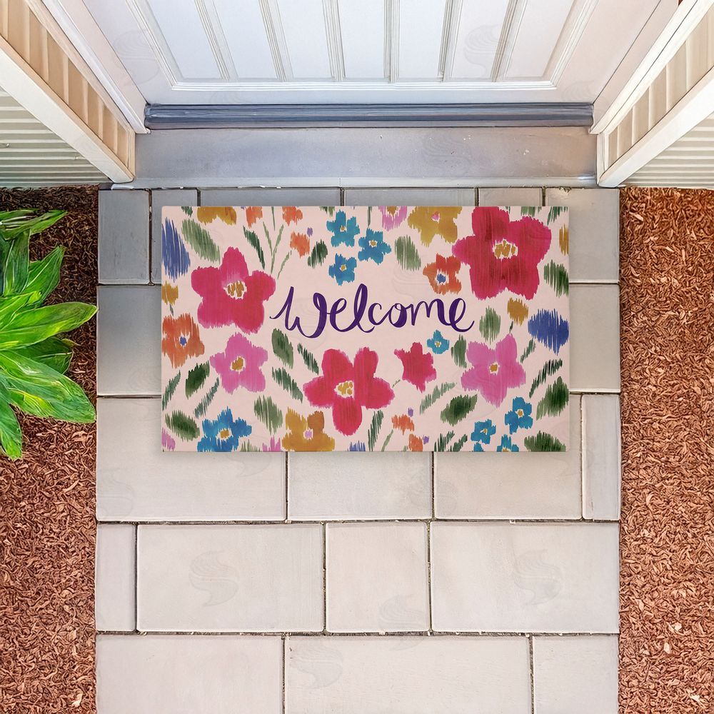 Heather McLaughlin Welcome Ikat Flowers Unwoven Outdoor Door Mat