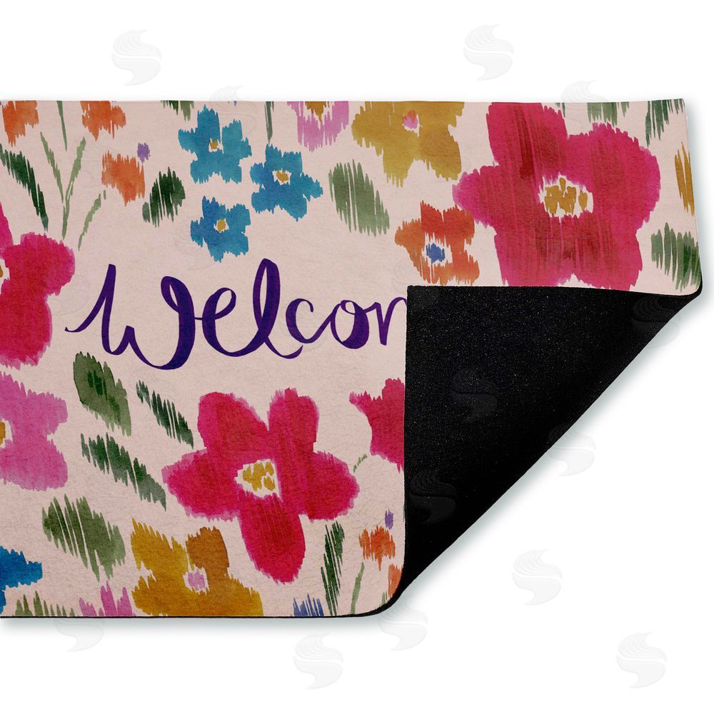 Heather McLaughlin Welcome Ikat Flowers Unwoven Outdoor Door Mat