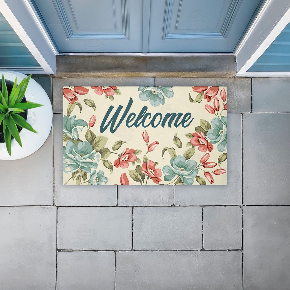 Andrea Jasid Grassi Bright Florals Welcome Unwoven Outdoor Door Mat