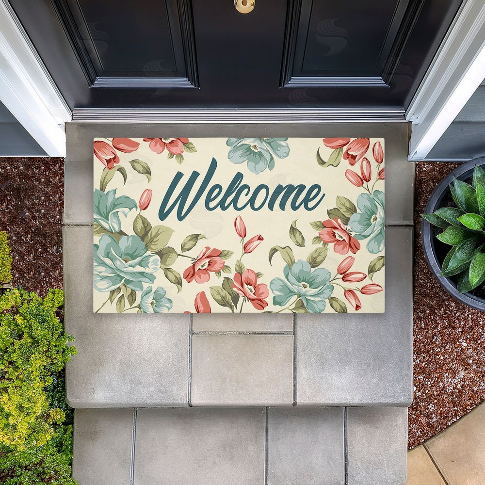 Andrea Jasid Grassi Bright Florals Welcome Unwoven Outdoor Door Mat
