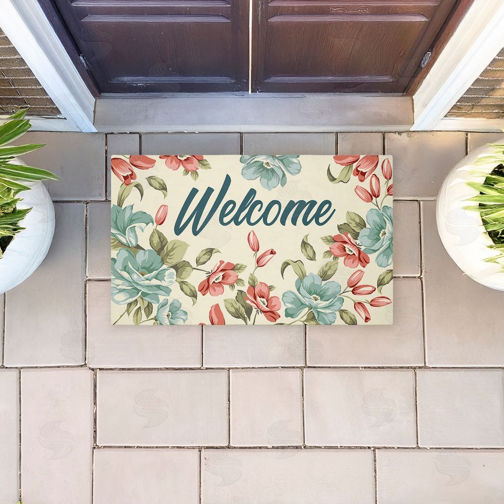Andrea Jasid Grassi Bright Florals Welcome Unwoven Outdoor Door Mat