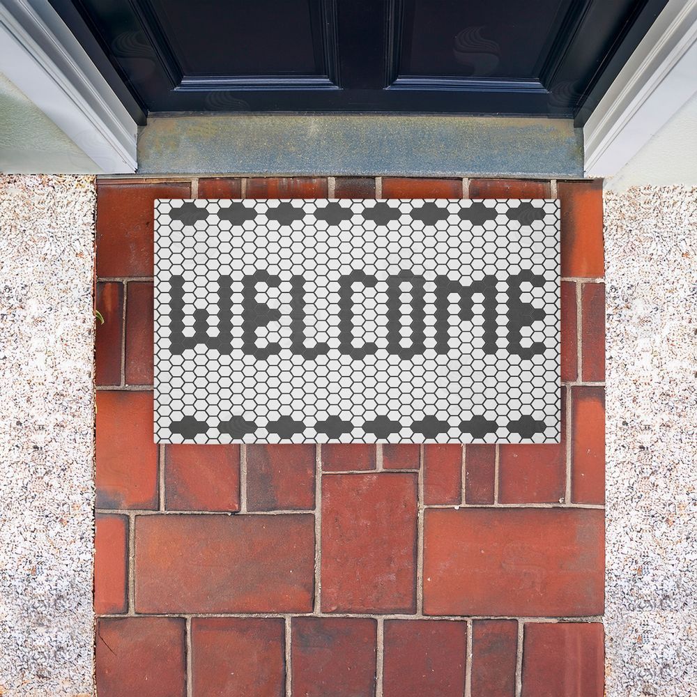 Angela Nickeas Welcome Hexagonal Faux Tile Unwoven Outdoor Door Mat
