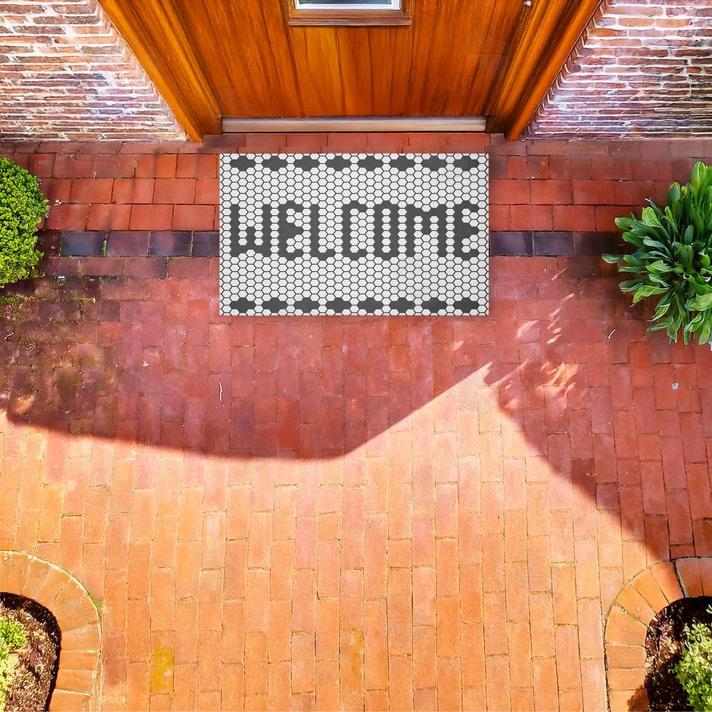 Angela Nickeas Welcome Hexagonal Faux Tile Unwoven Outdoor Door Mat
