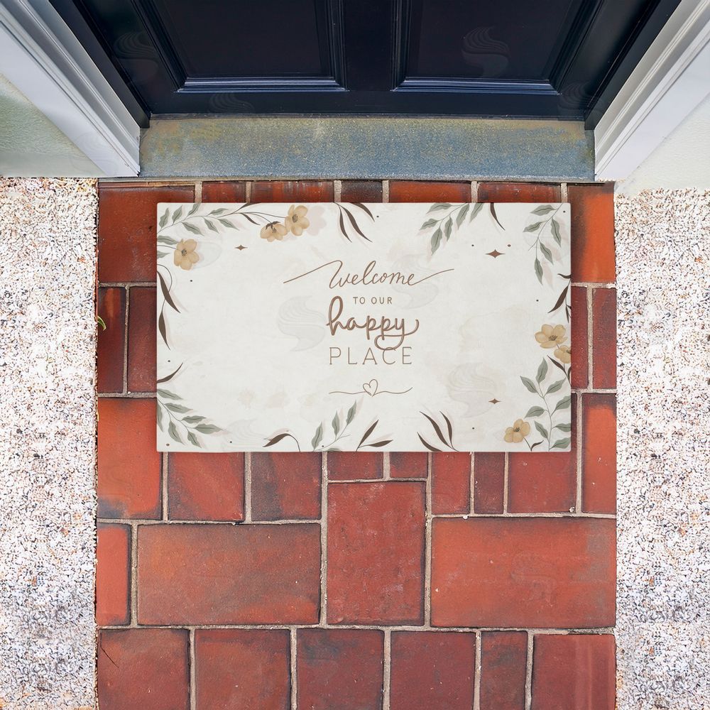 Andrea Jasid Grassi Our Happy Place Floral Welcome Unwoven Outdoor Door Mat