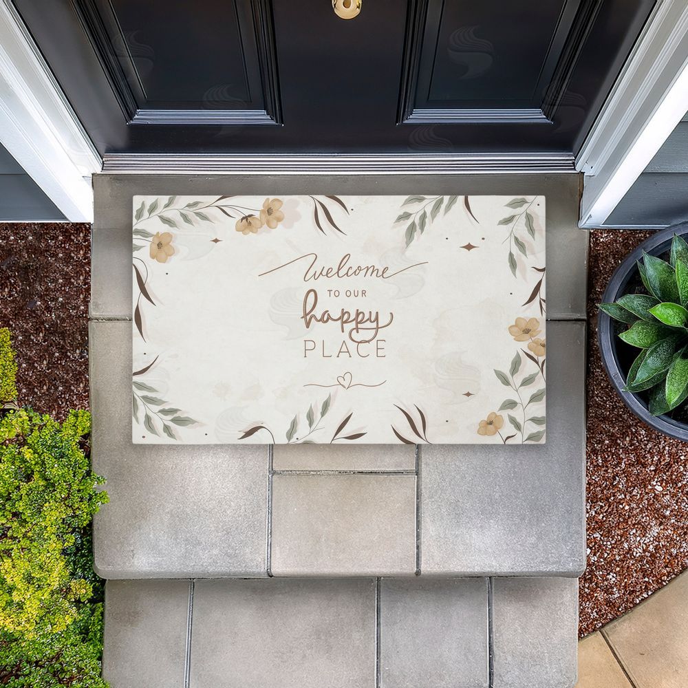 Andrea Jasid Grassi Our Happy Place Floral Welcome Unwoven Outdoor Door Mat