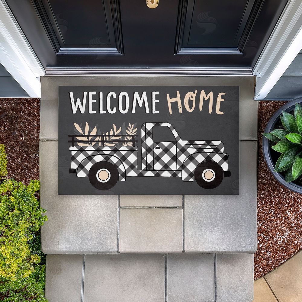 Arrolynn Weiderhold Farmhouse Welcome Plaid Truck Unwoven Outdoor Door Mat