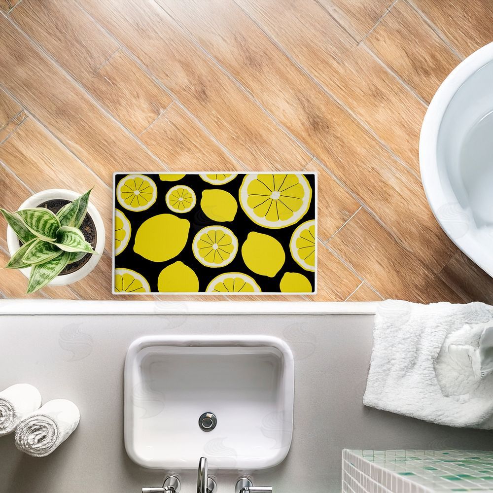 Anna Quach Lemon Squeezy Pattern Plush Bathroom Floor Mat