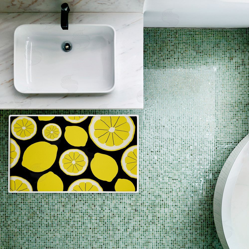 Anna Quach Lemon Squeezy Pattern Plush Bathroom Floor Mat