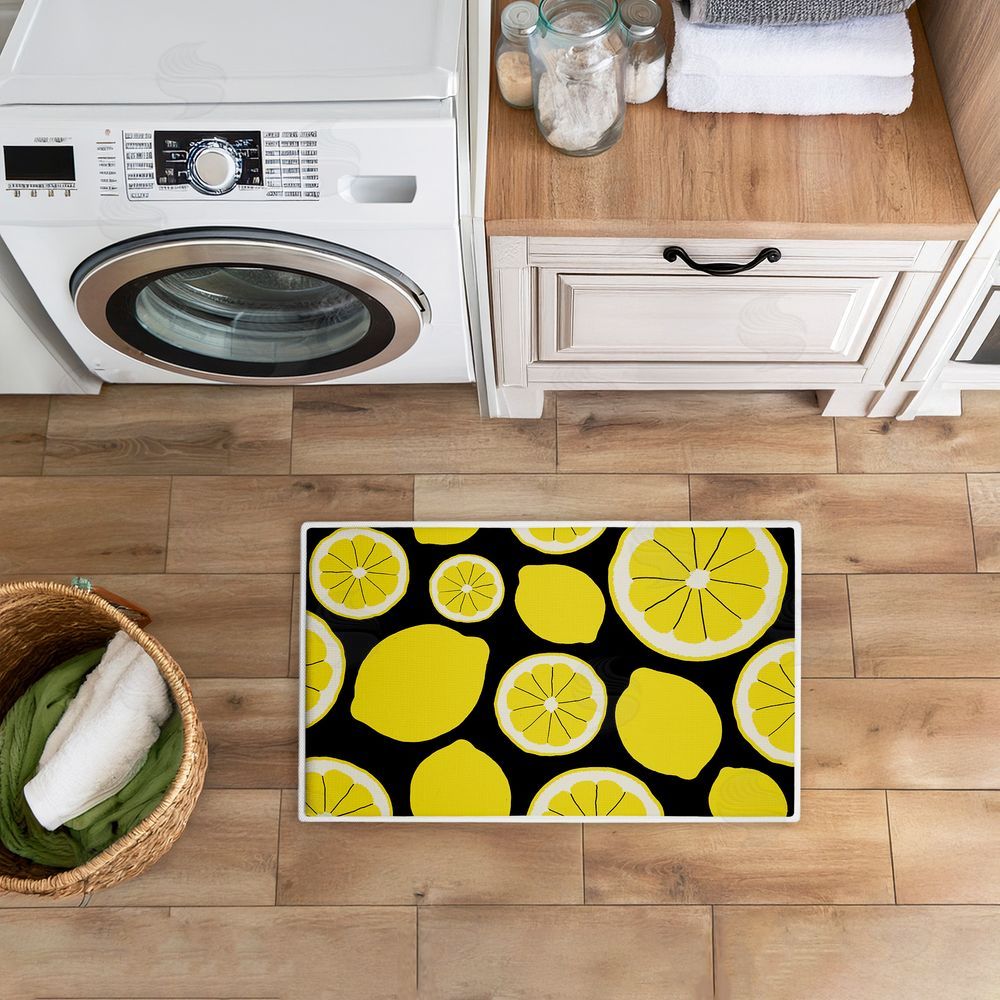 Anna Quach Lemon Squeezy Pattern Plush Bathroom Floor Mat