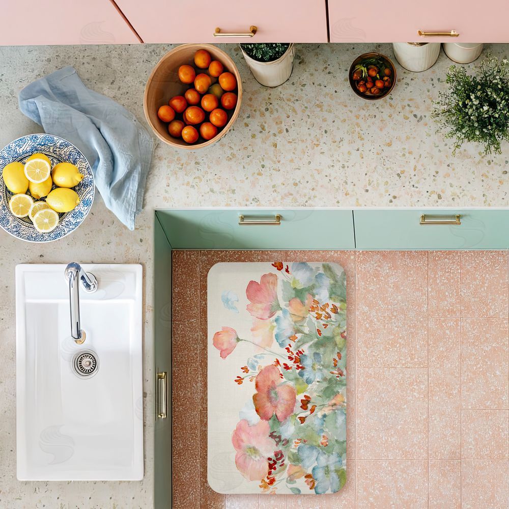 Lanie Loreth A Day With Pink Flowers Kitchen Floor Mat