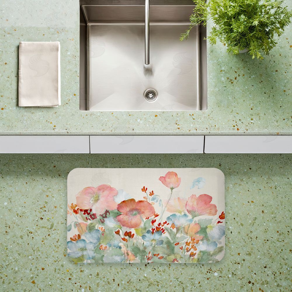 Lanie Loreth A Day With Pink Flowers Kitchen Floor Mat