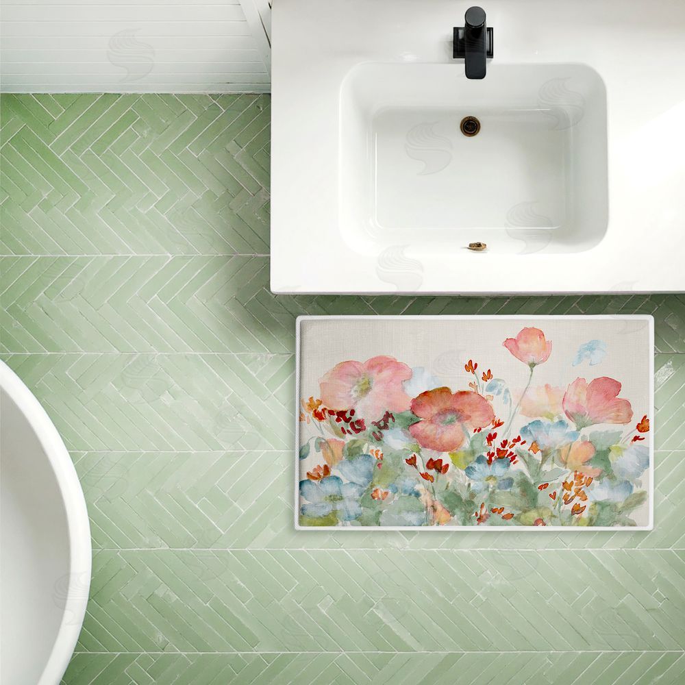 Lanie Loreth A Day With Pink Flowers Plush Bathroom Floor Mat