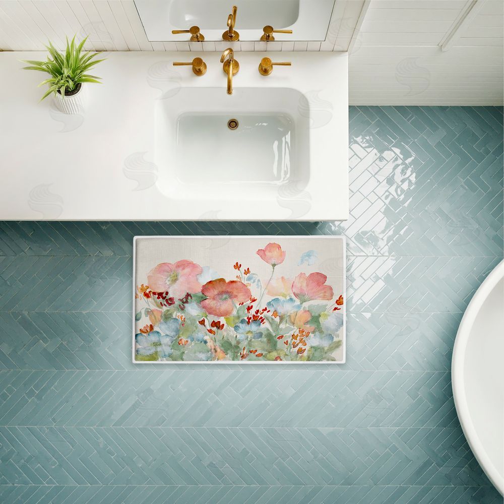 Lanie Loreth A Day With Pink Flowers Plush Bathroom Floor Mat