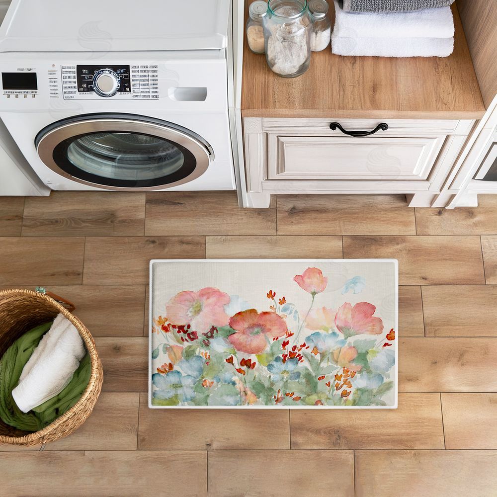 Lanie Loreth A Day With Pink Flowers Plush Bathroom Floor Mat