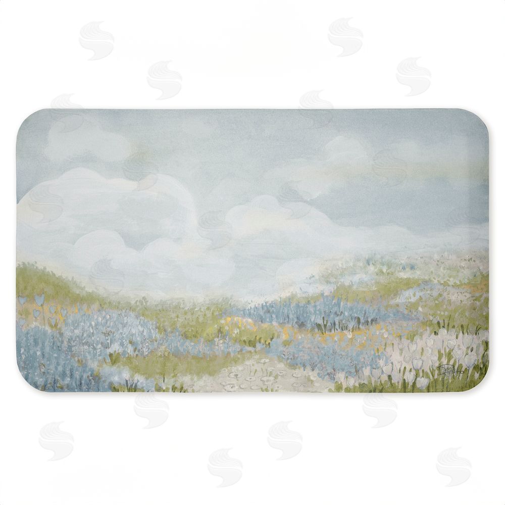 Patricia Pinto Subtle Blue Floral Meadow Kitchen Floor Mat
