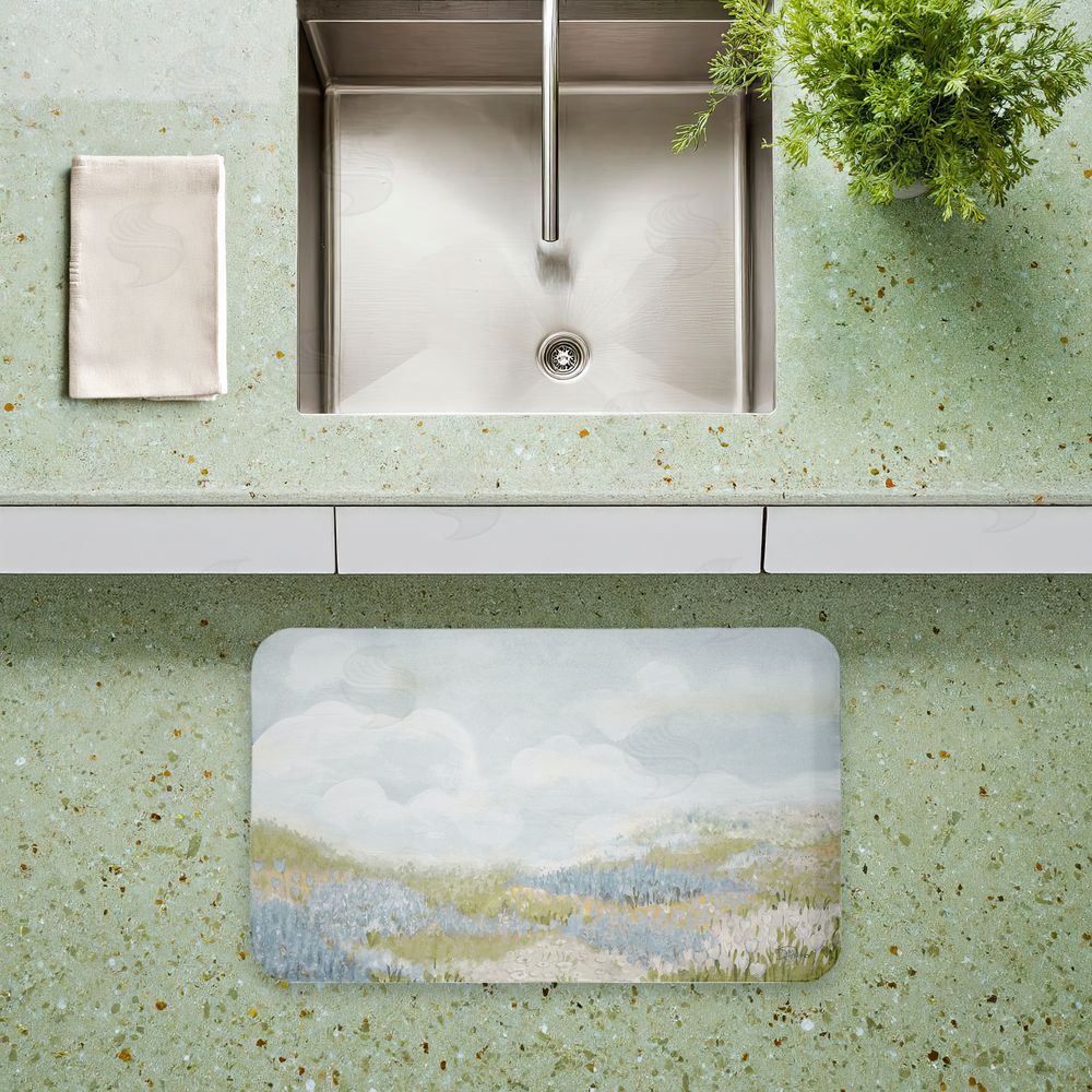 Patricia Pinto Subtle Blue Floral Meadow Kitchen Floor Mat