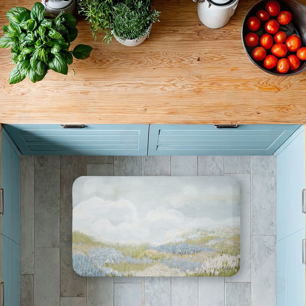 Patricia Pinto Subtle Blue Floral Meadow Kitchen Floor Mat