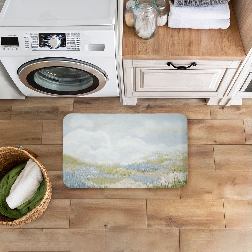 Patricia Pinto Subtle Blue Floral Meadow Kitchen Floor Mat