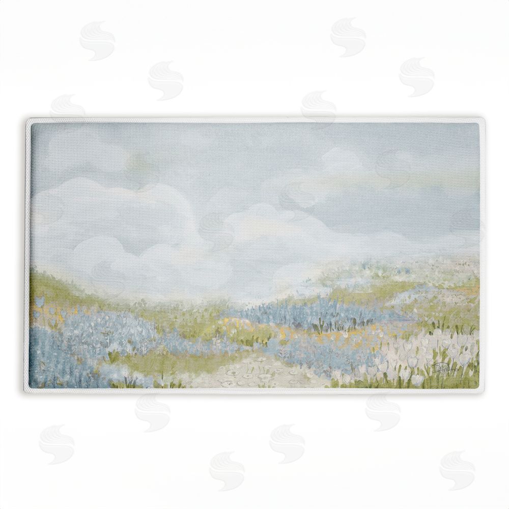 Patricia Pinto Subtle Blue Floral Meadow Plush Bathroom Floor Mat
