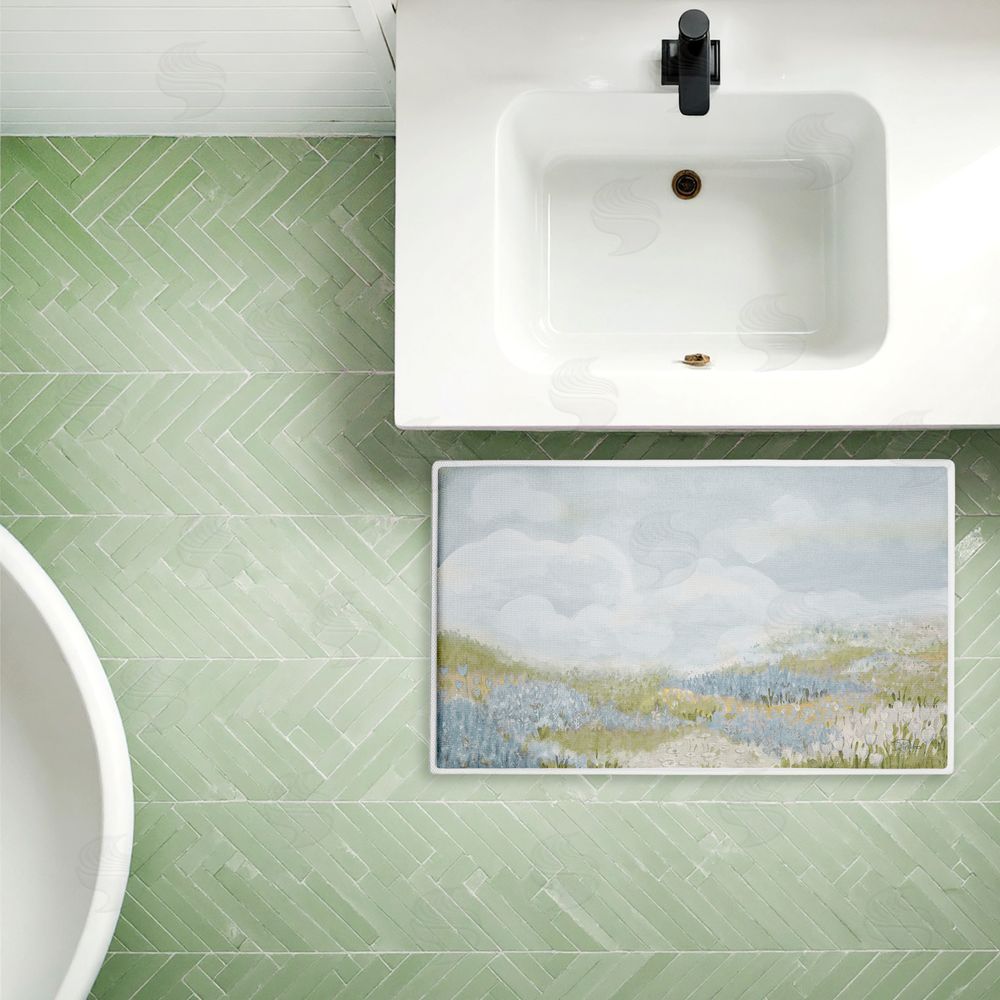 Patricia Pinto Subtle Blue Floral Meadow Plush Bathroom Floor Mat