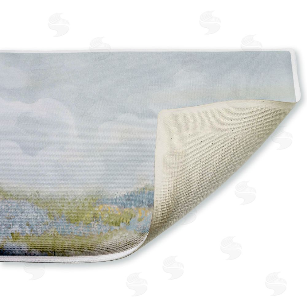 Patricia Pinto Subtle Blue Floral Meadow Plush Bathroom Floor Mat