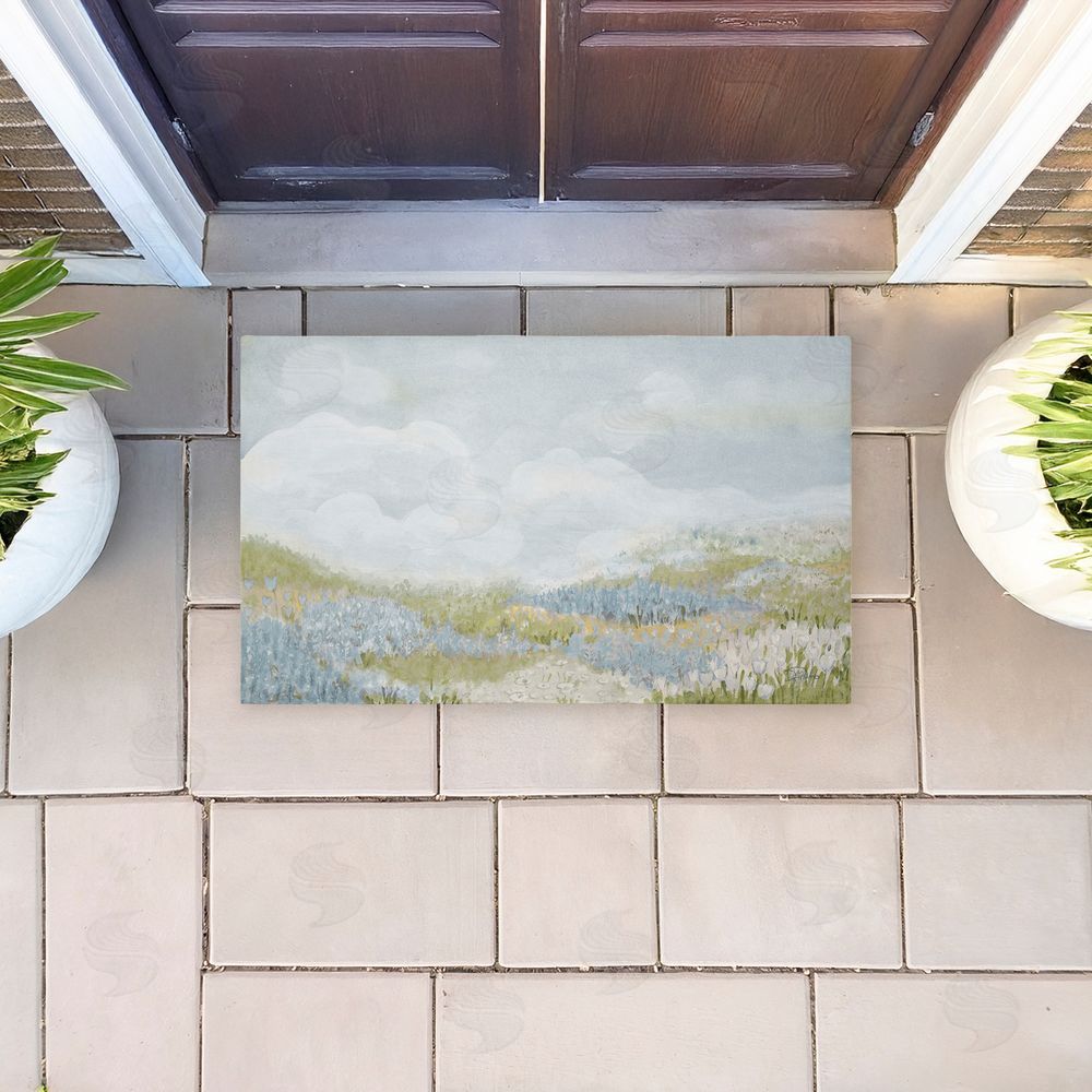 Patricia Pinto Subtle Blue Floral Meadow Unwoven Outdoor Door Mat