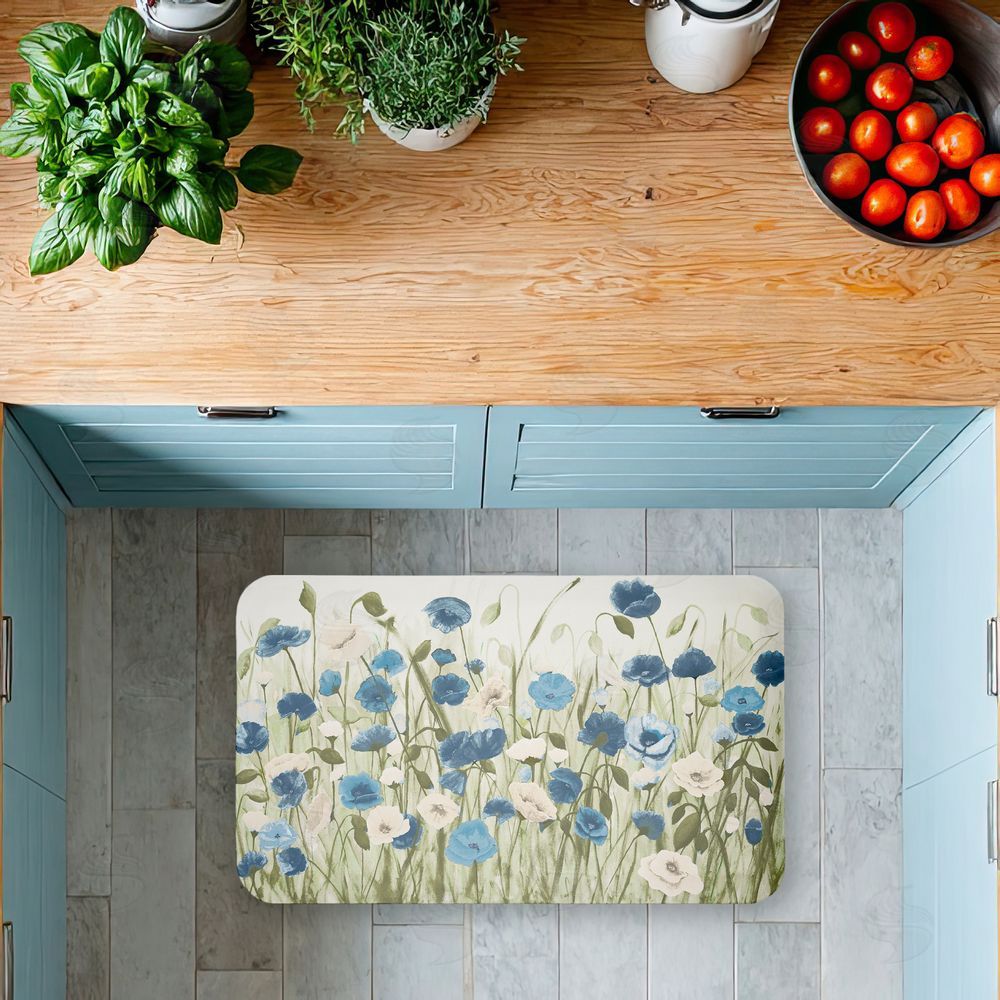 Kelly Elizabeth Blue Poppy Garden Kitchen Floor Mat