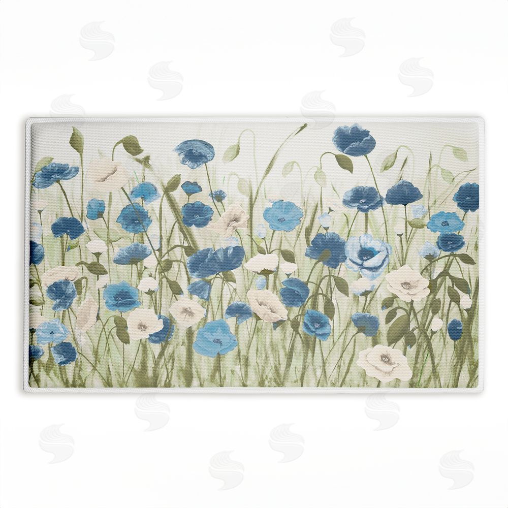 Kelly Elizabeth Blue Poppy Garden Plush Bathroom Floor Mat