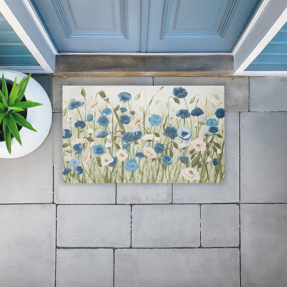 Kelly Elizabeth Blue Poppy Garden Unwoven Outdoor Door Mat