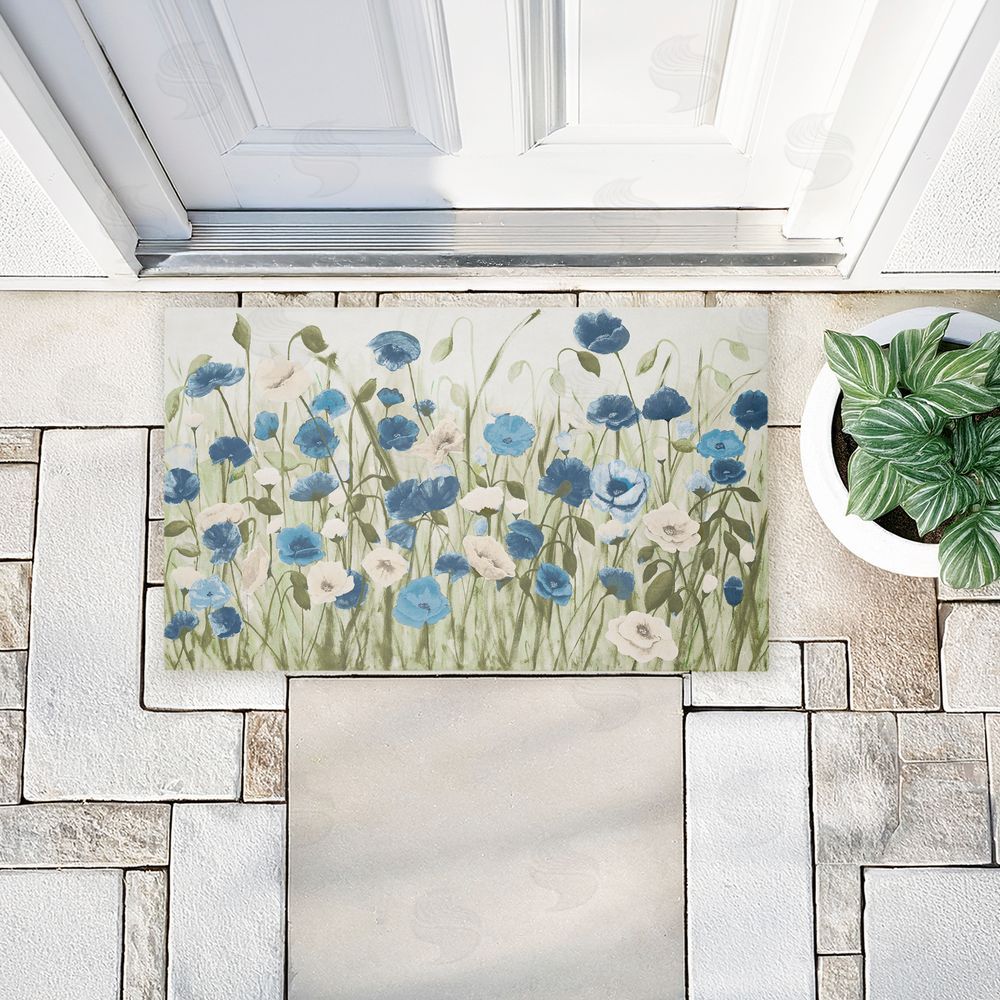 Kelly Elizabeth Blue Poppy Garden Unwoven Outdoor Door Mat