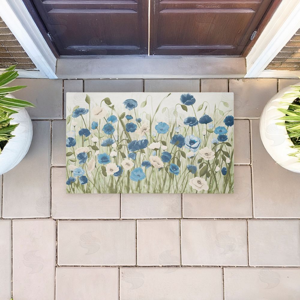 Kelly Elizabeth Blue Poppy Garden Unwoven Outdoor Door Mat