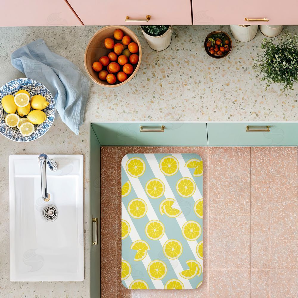 Anna Quach Kitchen Lemony Stripes Kitchen Floor Mat