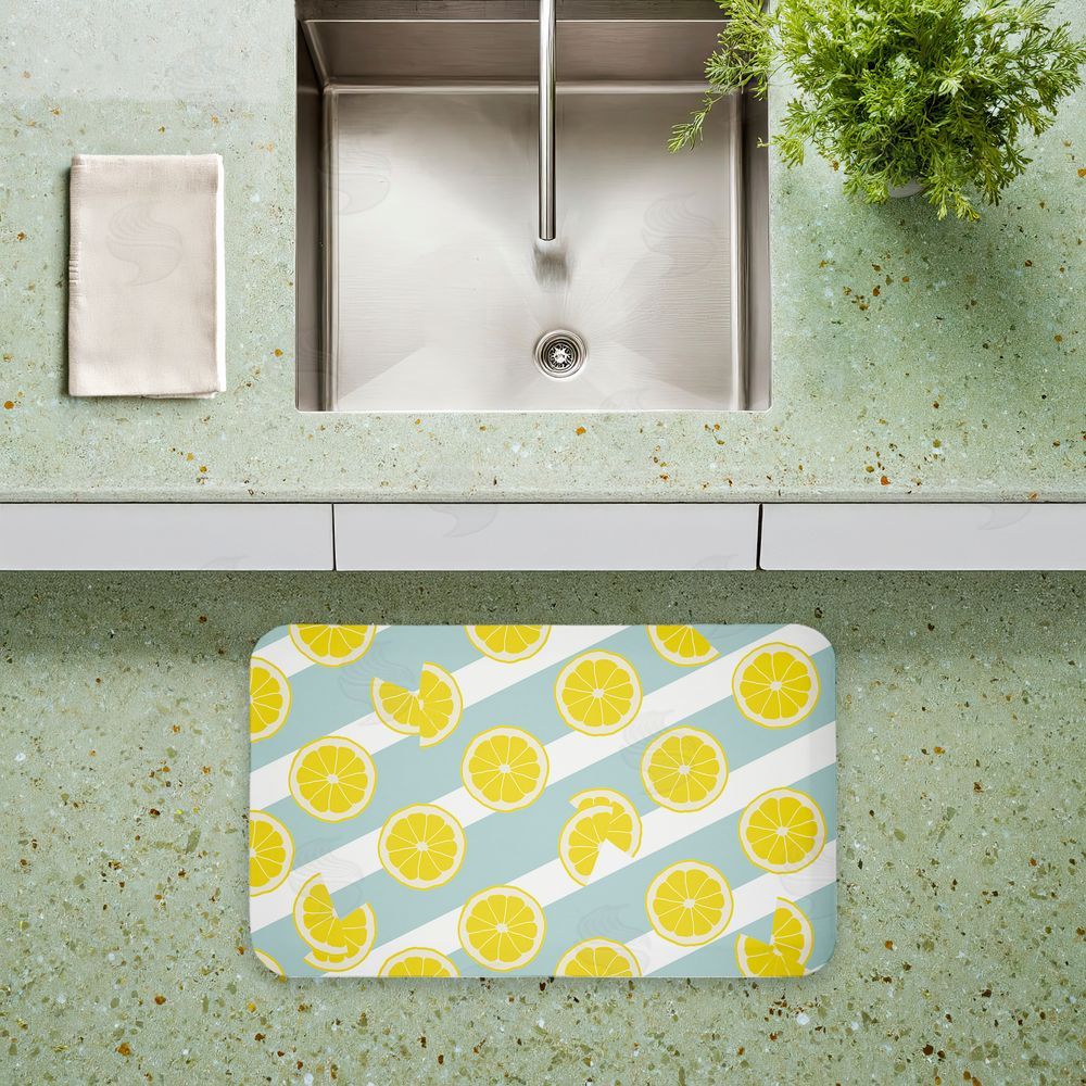 Anna Quach Kitchen Lemony Stripes Kitchen Floor Mat