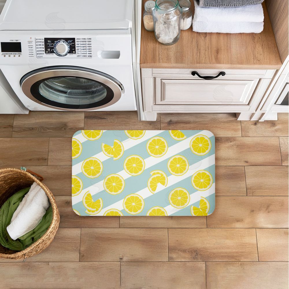 Anna Quach Kitchen Lemony Stripes Kitchen Floor Mat