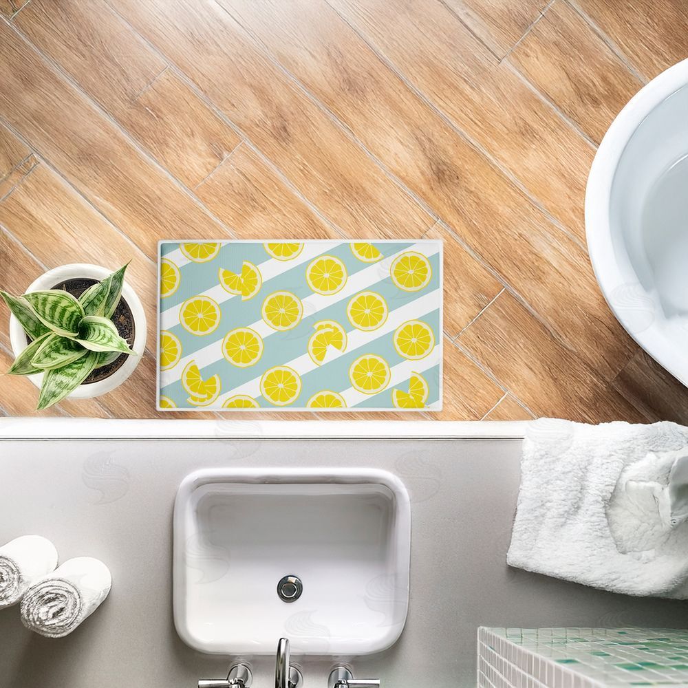 Anna Quach Kitchen Lemony Stripes Plush Bathroom Floor Mat