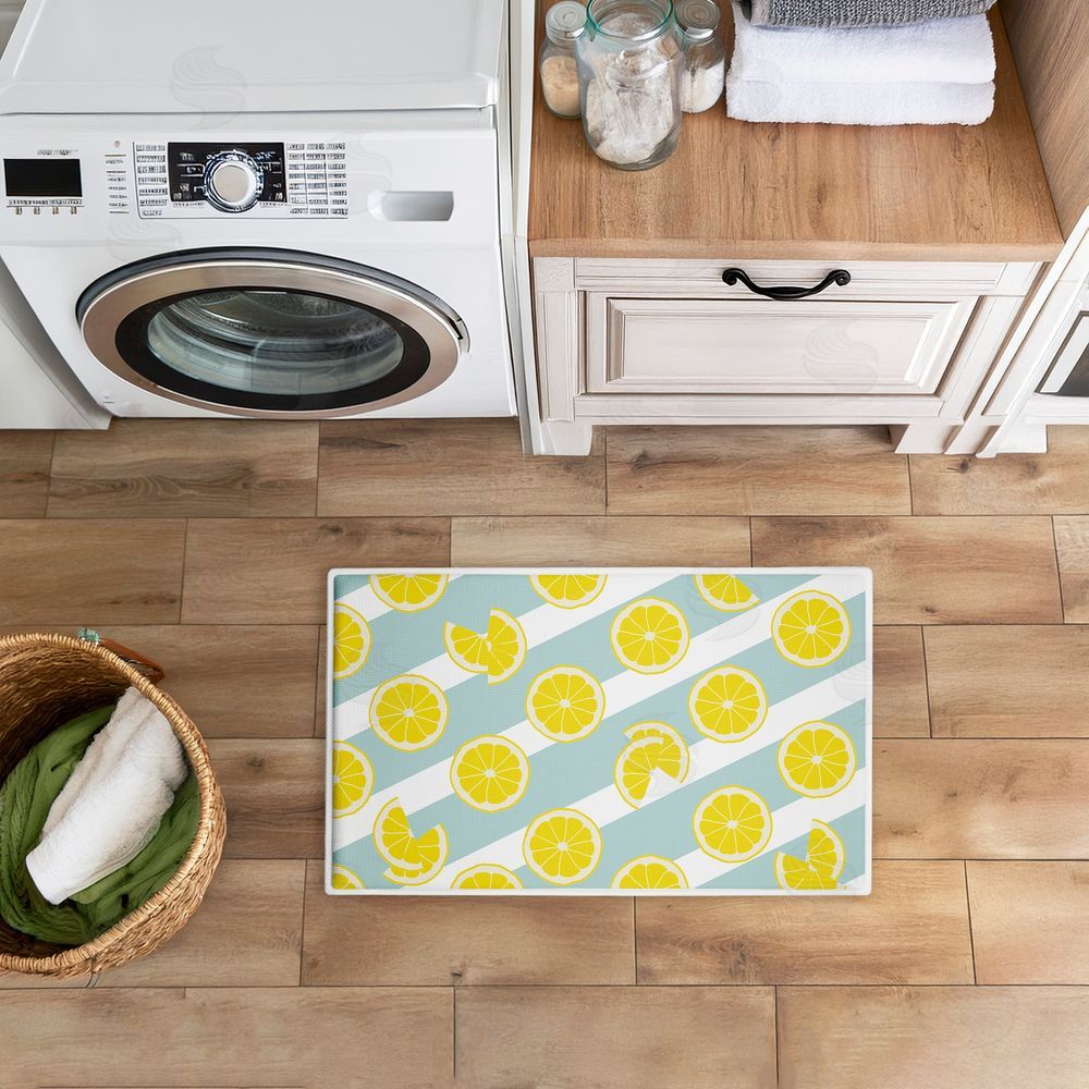 Anna Quach Kitchen Lemony Stripes Plush Bathroom Floor Mat