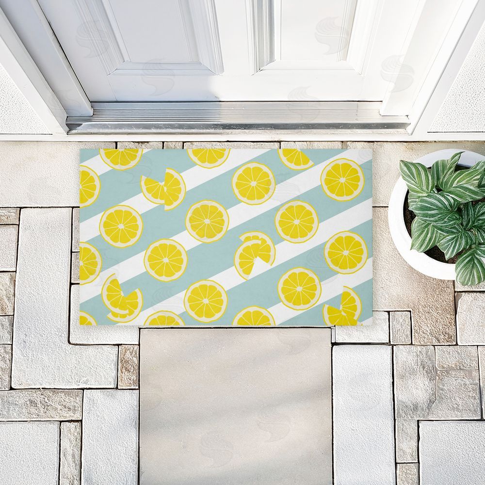 Anna Quach Kitchen Lemony Stripes Unwoven Outdoor Door Mat