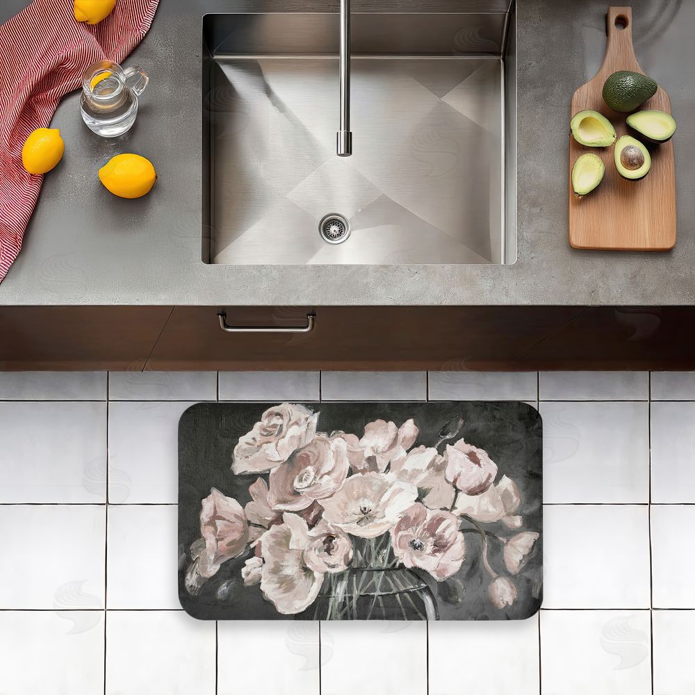 Patricia Pinto Flowers In Clear Vase Kitchen Floor Mat