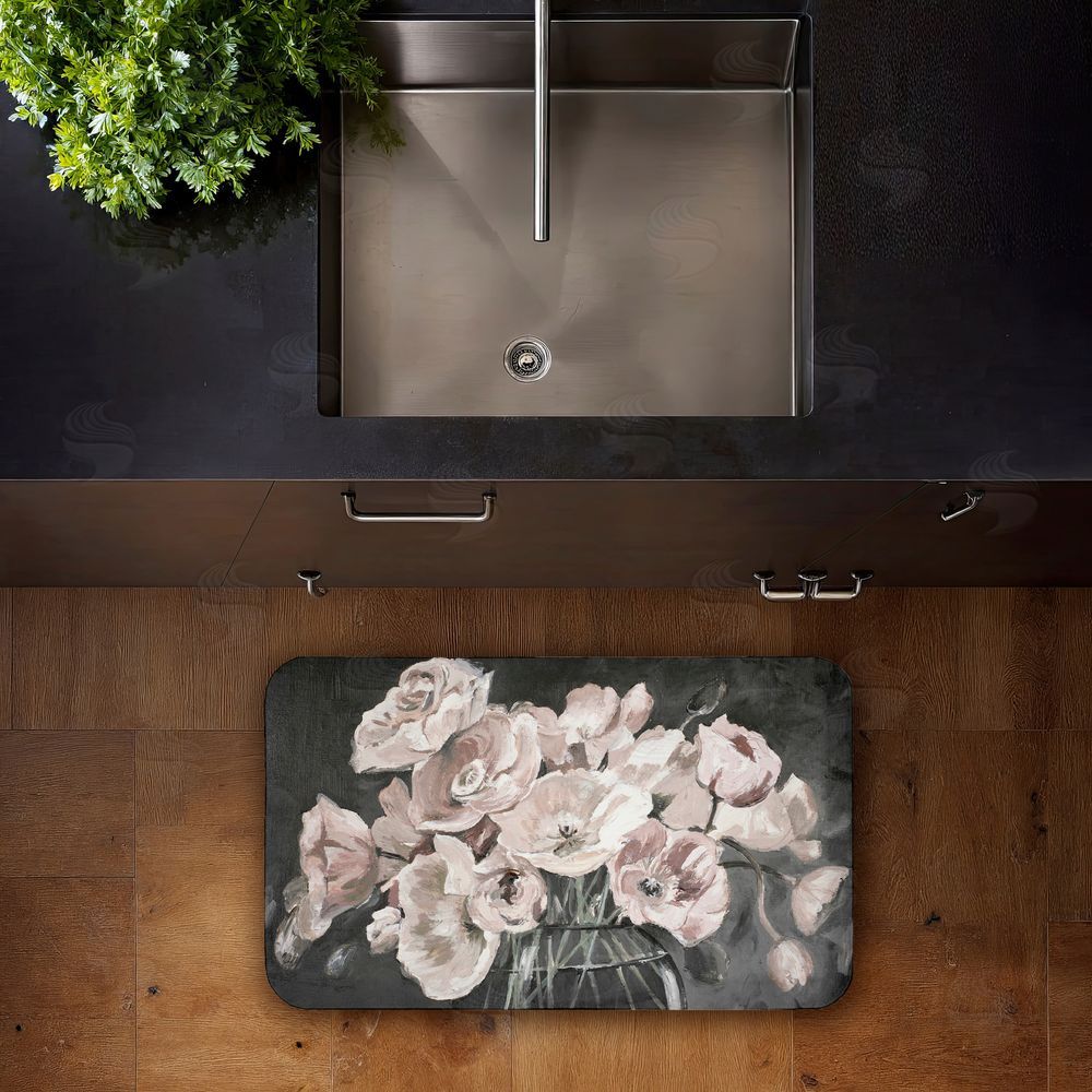 Patricia Pinto Flowers In Clear Vase Kitchen Floor Mat