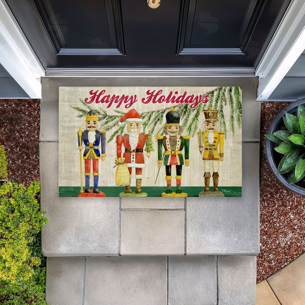 Paul Brent Classic Nutcrackers Happy Holidays Unwoven Outdoor Door Mat