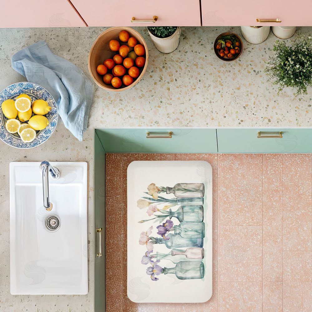 Svetlana Aleynikova Pastel Toned Iris Vases Kitchen Floor Mat