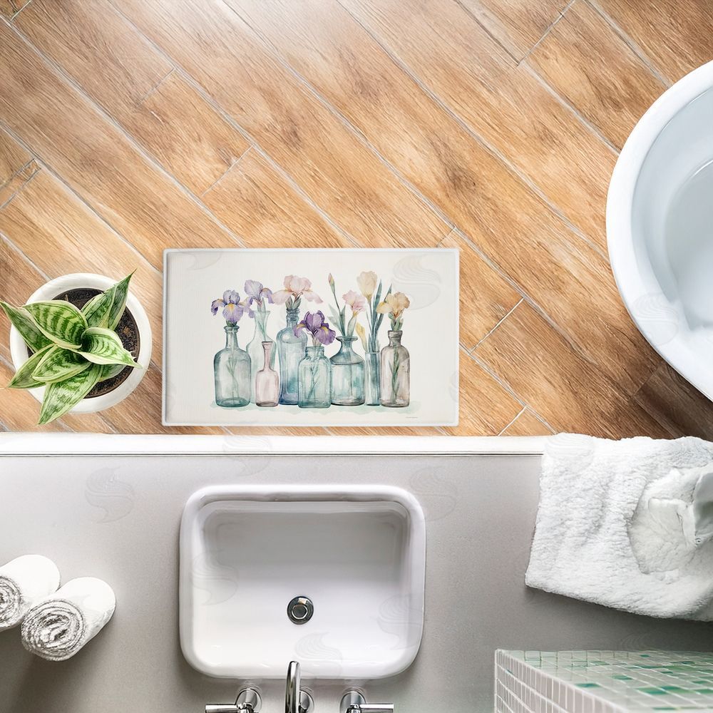 Svetlana Aleynikova Pastel Toned Iris Vases Plush Bathroom Floor Mat
