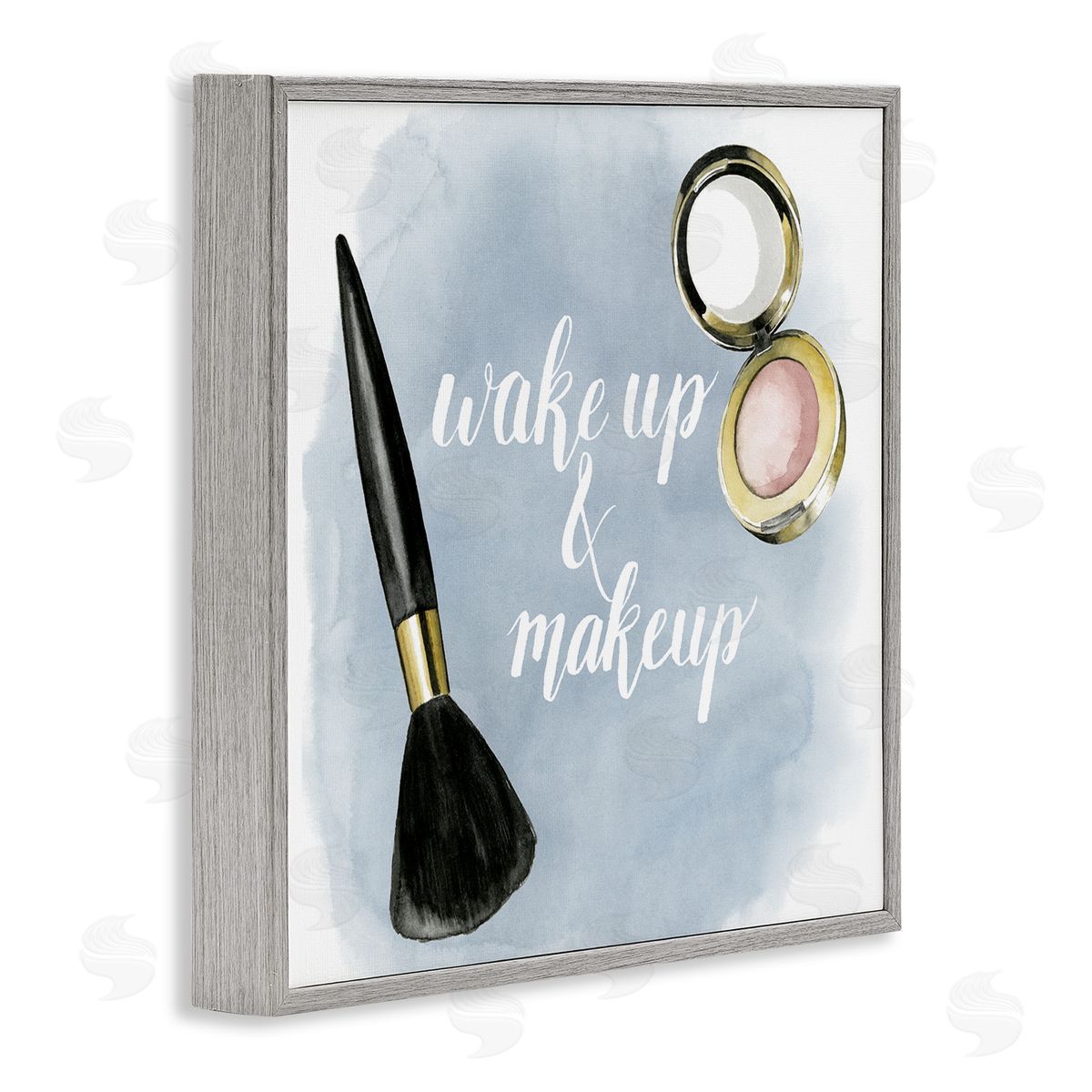 Watercolor Wake Up & Make Up Grey Frame Print Wall Art, Home Decor by Grace Popp