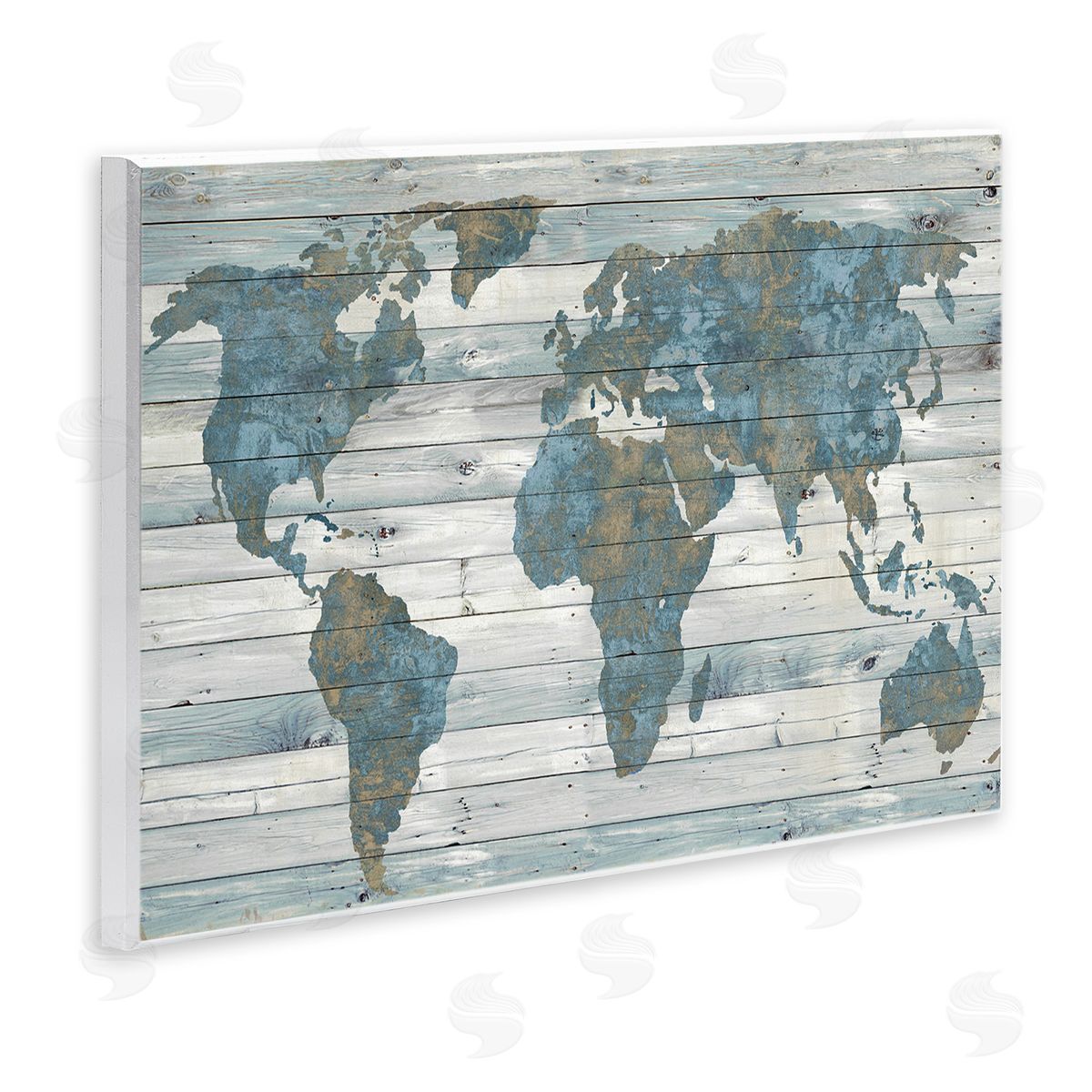 Slate Blue & Tan World Map Wood Plaque Wall Art, Home Decor by Jamie MacDowell